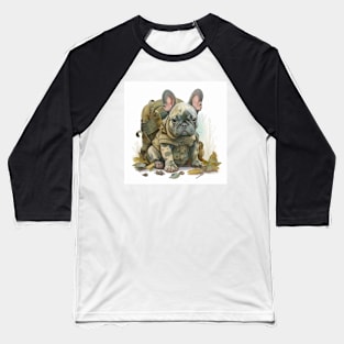 Vintage Camo Puppy French Bulldog Baseball T-Shirt